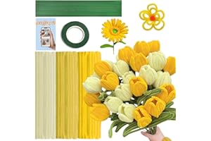 URSDIART 311pcs Pipe Cleaners Flowers Kit,300pcs Yellow Pipe Cleaners Crafts Chenille Stems Bulk 10 Flower Stems Green Tape, Art and Craft Projects Supplies for Flowers, Classroom Project,Decoration