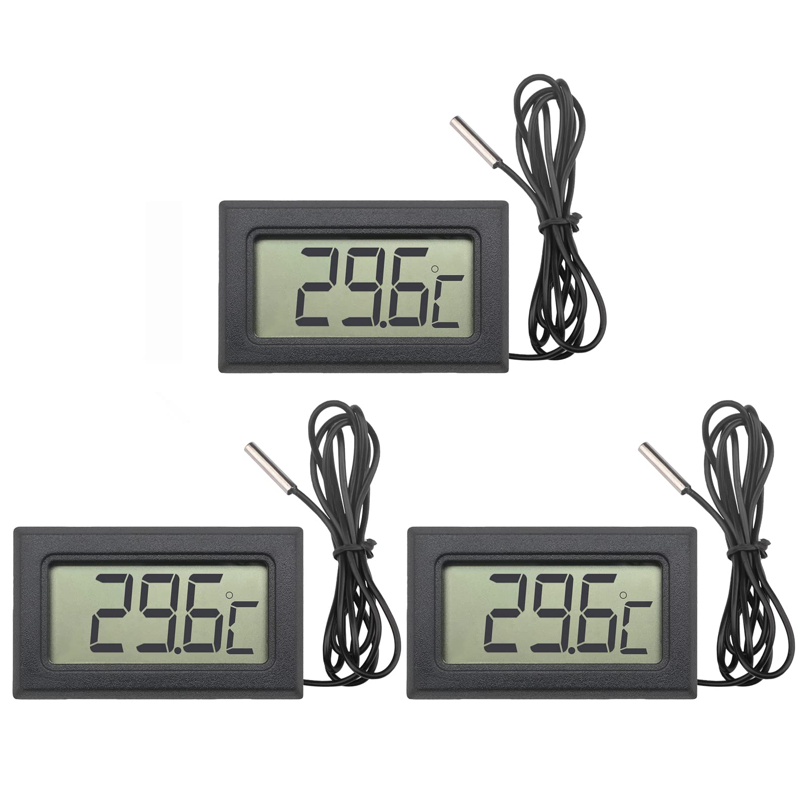 VOKTTA 3PCS Digital LCD Thermometer Temperature Monitor with 1M NTC Probe for Refrigerator Aquarium,-50°C~ +110 °C