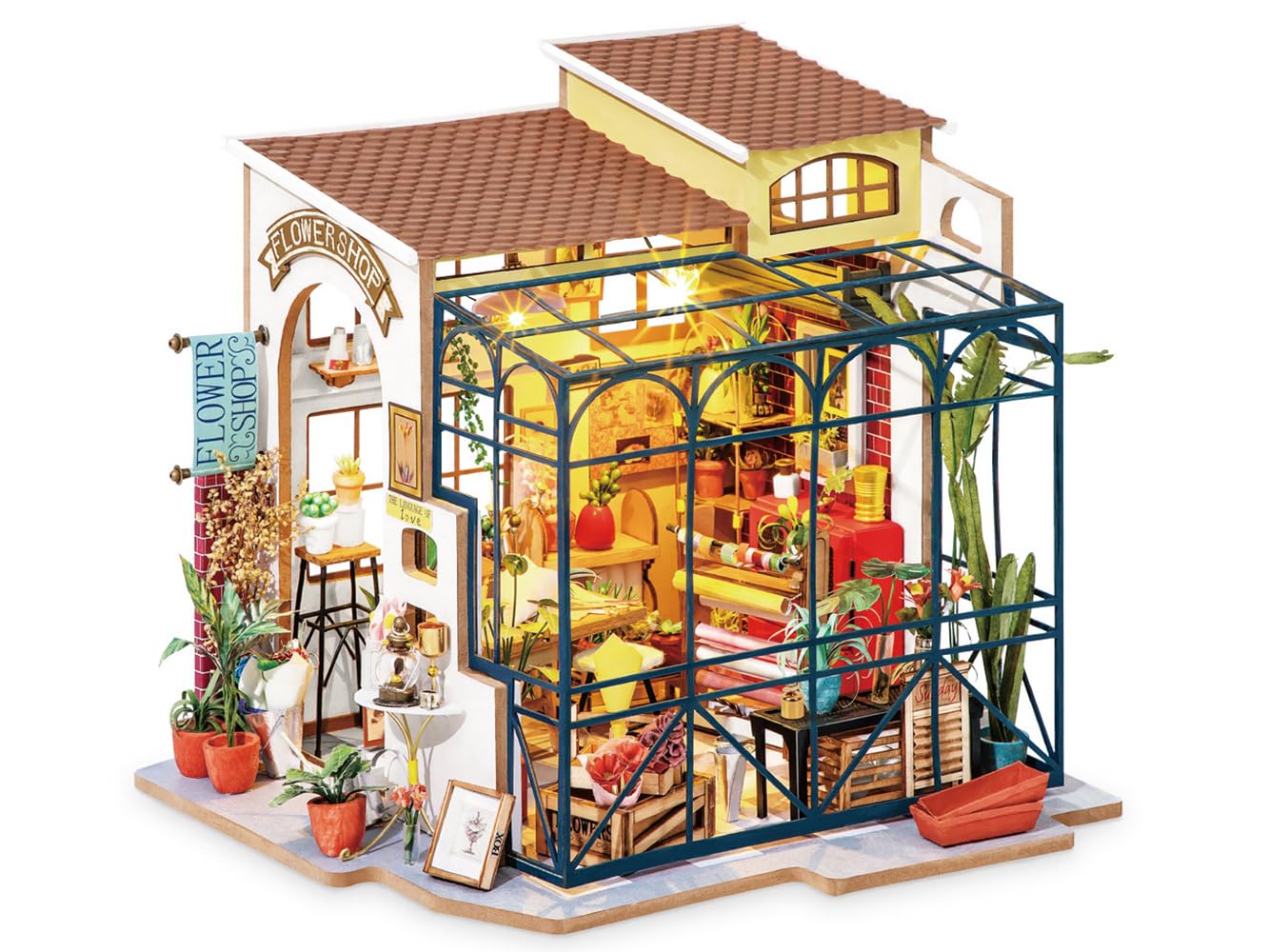Robotime Emilys Flower Shop Miniature Dollhouse, Birch, Multi Colour, One Size