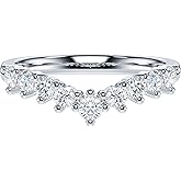 THELANDA Genuine Moissanite or Simulated Diamond Sterling Silver Slight V Shape 3-Prong Set Eternity Matching Ring Wedding Band
