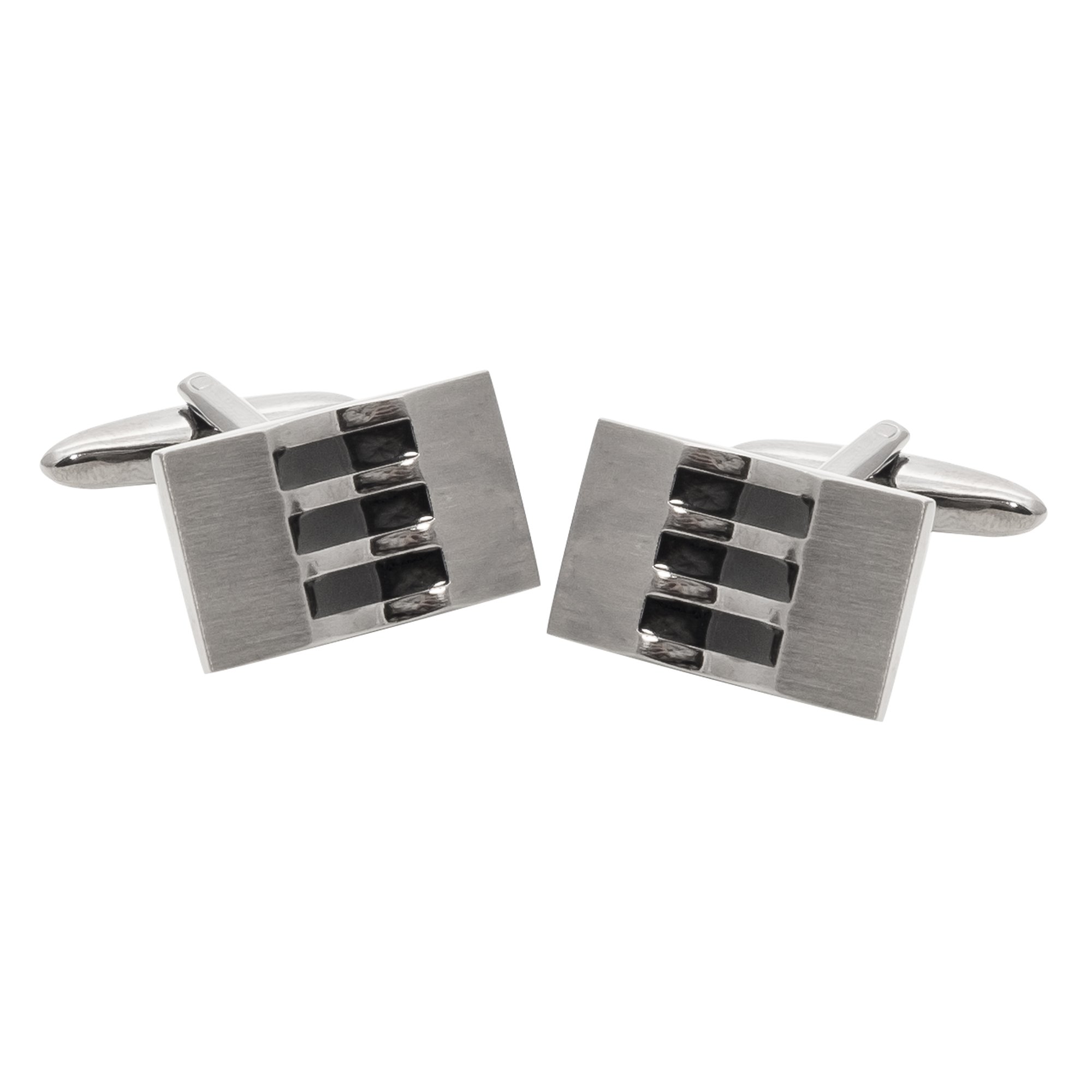 New Rectangular Gun Metal Cufflinks with 3 Black Onyx Stripes
