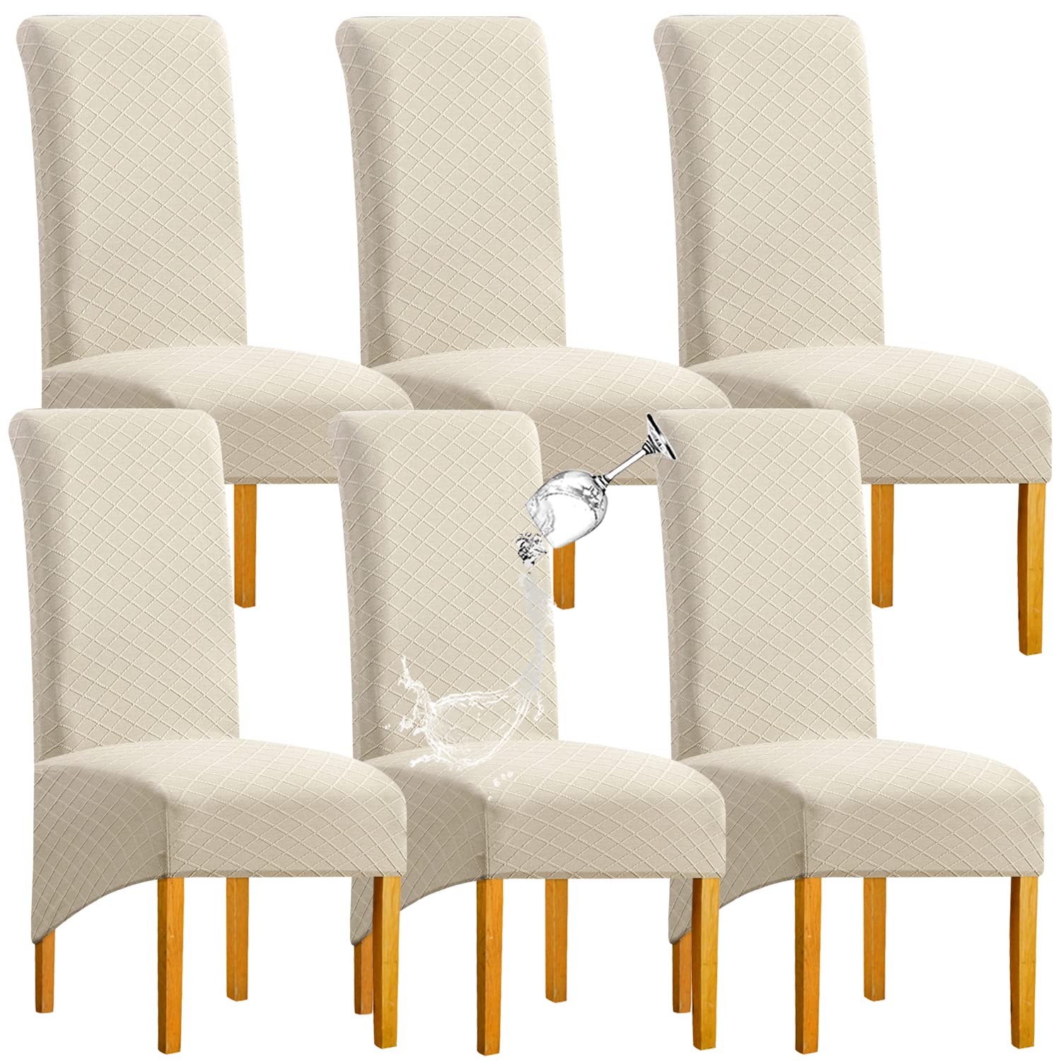 SHENGYIJING Large Chair Covers for Dining Room, Stretch Spandex Jacquard High Back Chair Covers Washable Removable Dining Chair Cover Set of 6 XL Chair Protector Slipcover, Beige