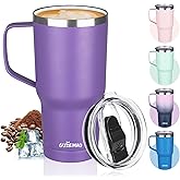GUDEMAO 20 oz Insulated Coffee Mug with Ceramic Coating, Stainless Steel Travel Mug Tumbler with Handle Lid and Straw, Double Wall Leak-Proof Coffee Travel Mug Keeps Drink Hot and Cold (Purple)