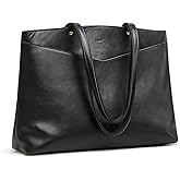 S-ZONE Leather Tote Bag for Women Work Travel Shoulder Bags Purses with Zipper