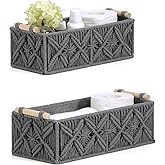 Nonam Macrame Storage Baskets, Boho Decor Style Woven Storage Boxes for Home Organization, Toilet Tank Shelf Cabinet Organizer Baskets,Set of 2,Grey