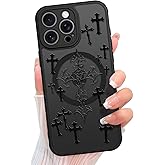 KANGHAR Magnetic Case for iPhone 15 Pro Max [Compatible with MagSafe] Aesthetic Cross Jesus Christian Design for Women Girls Men, Soft TPU Bumper Hard Back Translucent Matte Shockproof Cover - Black