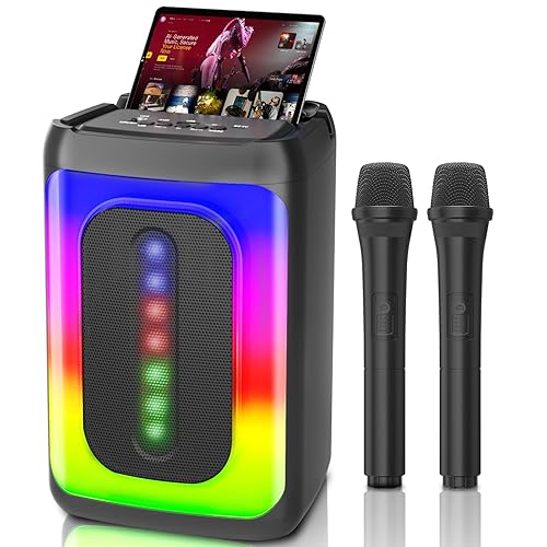 Karaoke Machine 2 Microphones for Adults Kids: Portable Karaoke Machine with Karaoke Wireless Microphones - Mini Karaoke Speaker for Gift Home Party Car - Support Bluetooth, TF Card/USB, AUX