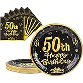 LDFDRT 50th Paper Party Plates And Napkins 50pcs 9" Black Birthday Party Dessert Tableware Happy Birthday Decorations Party Supplies