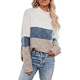 ANCAPELION Women’s Casual Sweater Pullover Winter Cozy Long Sleeve Turtleneck Jumpers Color Block Knit Pullover Top Loose Fit