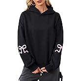 Navonta Womens Bow Graphic Hoodie Cute Bow Sweater Oversized Long Sleeve Fleece Sweatshirt Drop Shoulder Pullover Tops
