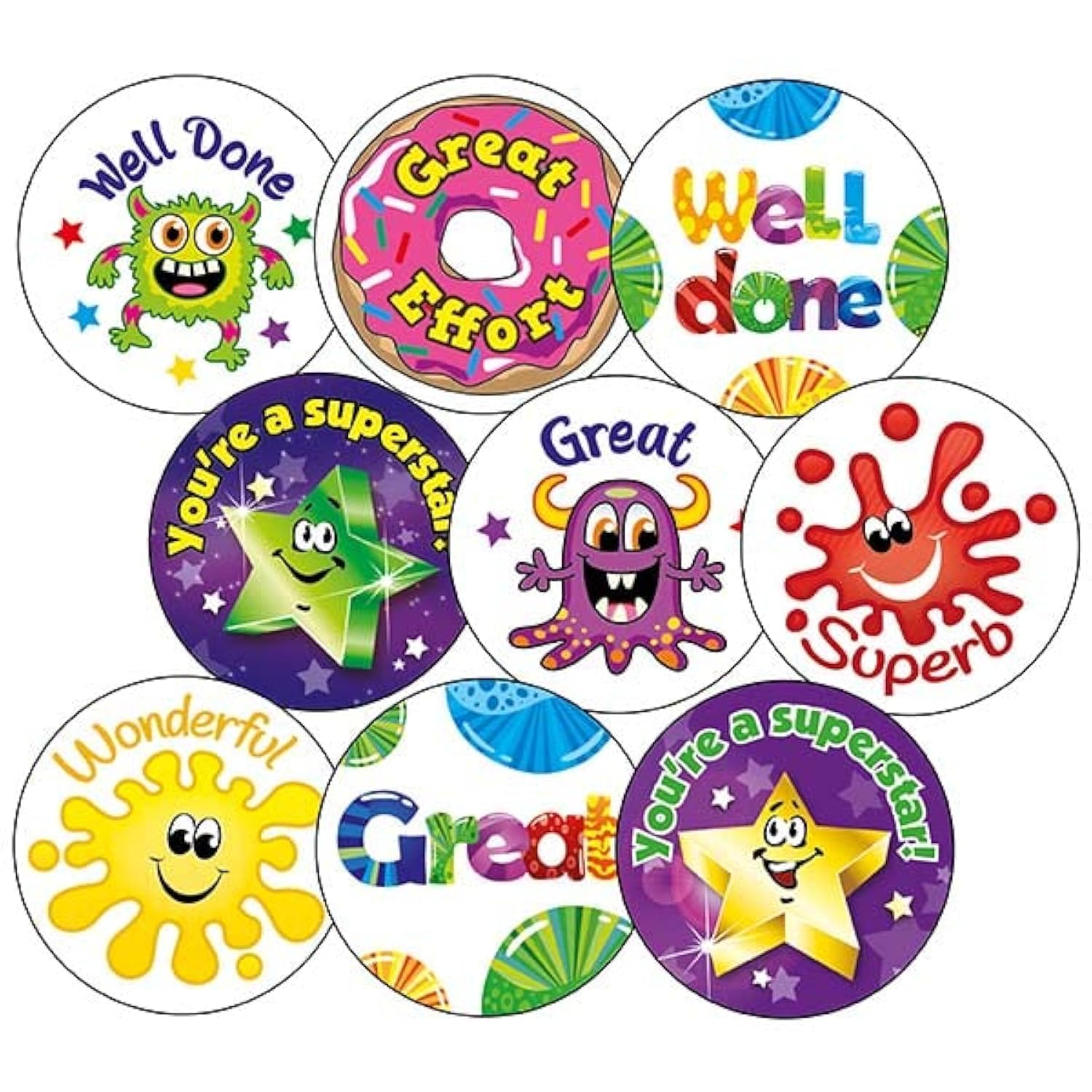 225 Mixed Scented Stickers Value Pack Motivational Childrens Pupils School Teachers Reward Stickers Value Pack 32mm Primary Teaching Services