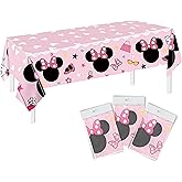 BOGAZNET 3PCS Mouse Birthday Tablecloth Pink 108''x54'' – Pink Plastic Tablecovers for Girls Rectangle Disposable Table Cloth 108x54 Inch Girls Birthday Party Tablecovers Mouse Party Decorations Kids