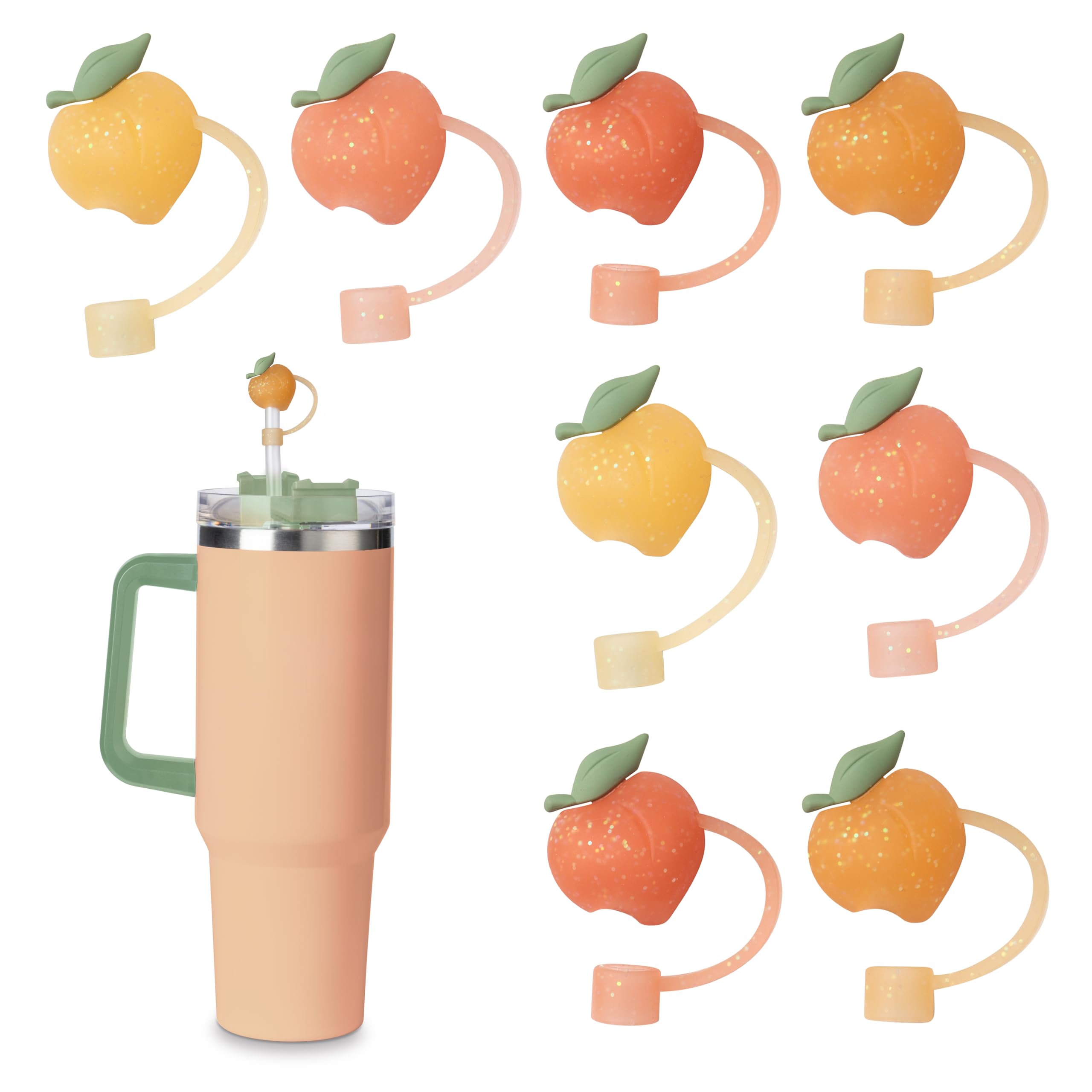 Photo 1 of COOK WITH COLOR 8 PCS Straw Covers Straw Toppers for Tumblers - Cute Reusable Caps in Various Shapes for 8 mm Straws, Peaches