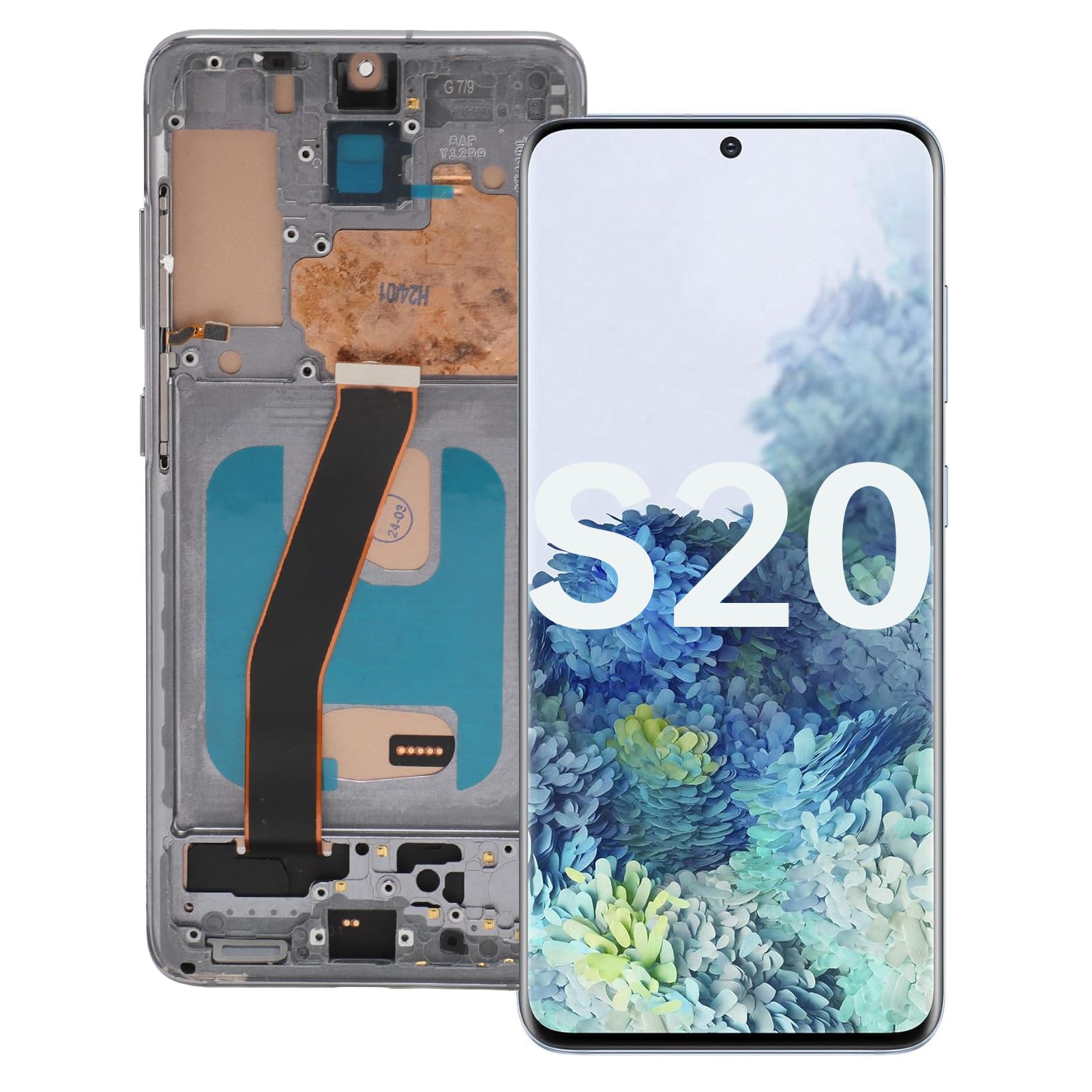 Organic Screen Replacement for S20 4G, S20 4G 6.2 Inch Frame, Digitizer Assembly with Frame Repair Tools for S20 4G (Grey)