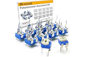 MROSNAIL 15 Values 100-2M Ohm Potentiometer, 6mm Adjustable Variable Resistor Assortment Kit, 150 pcs, with Transparent Plastic Storage Box for DIY Electronics, Circuit Projects, and Repair