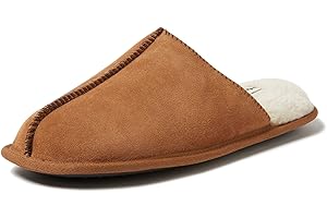 Dearfoams Men's Genuine Suede Indoor Outdoor Comfort Memory Foam Bradford Scuff House Slipper