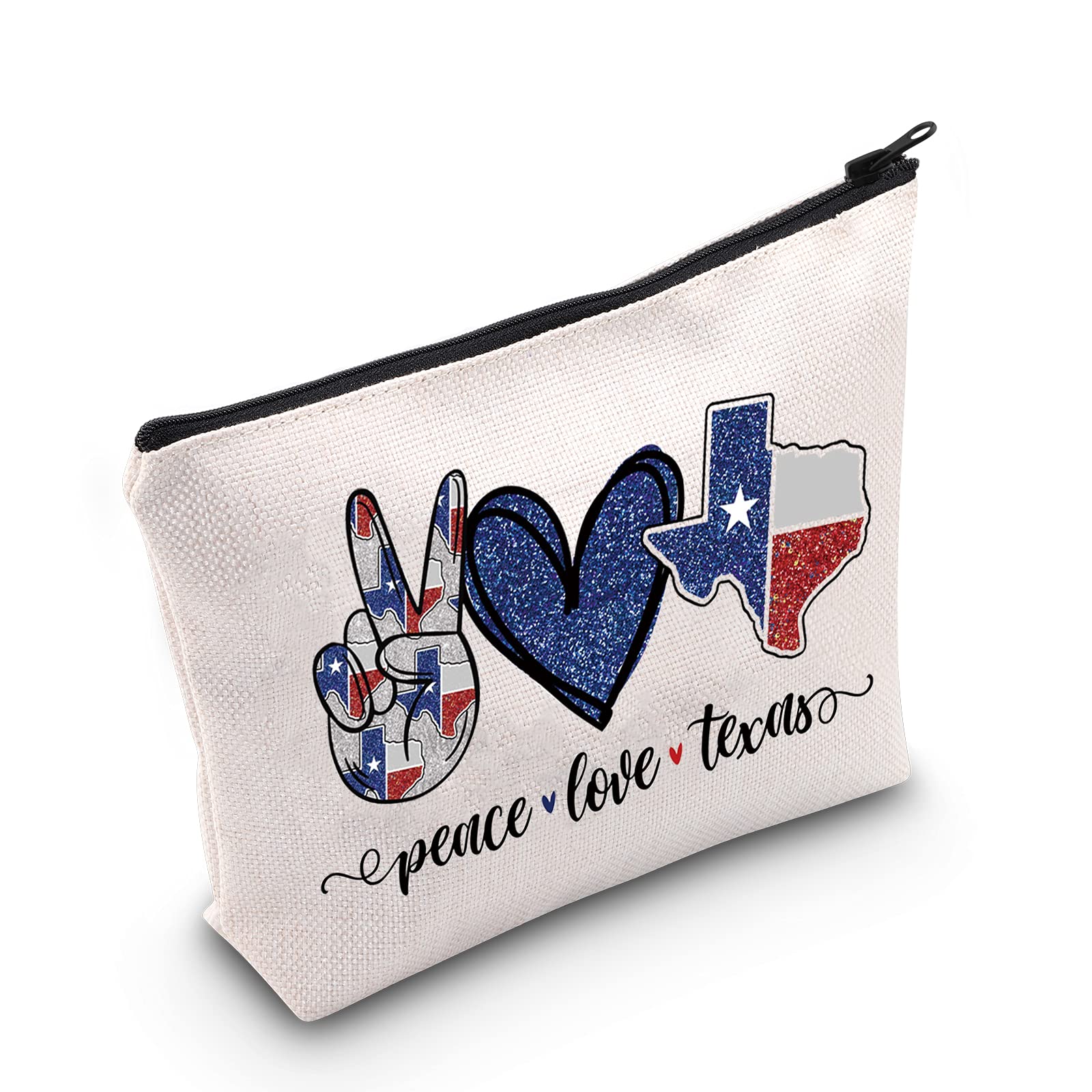 LEVLO Texas State Cosmetic Bag Long Distance Relationships Gift Peace Love Texas Zipper Pouch Bag Moving Away Gift, Peace Love Texas, Make Up Bag