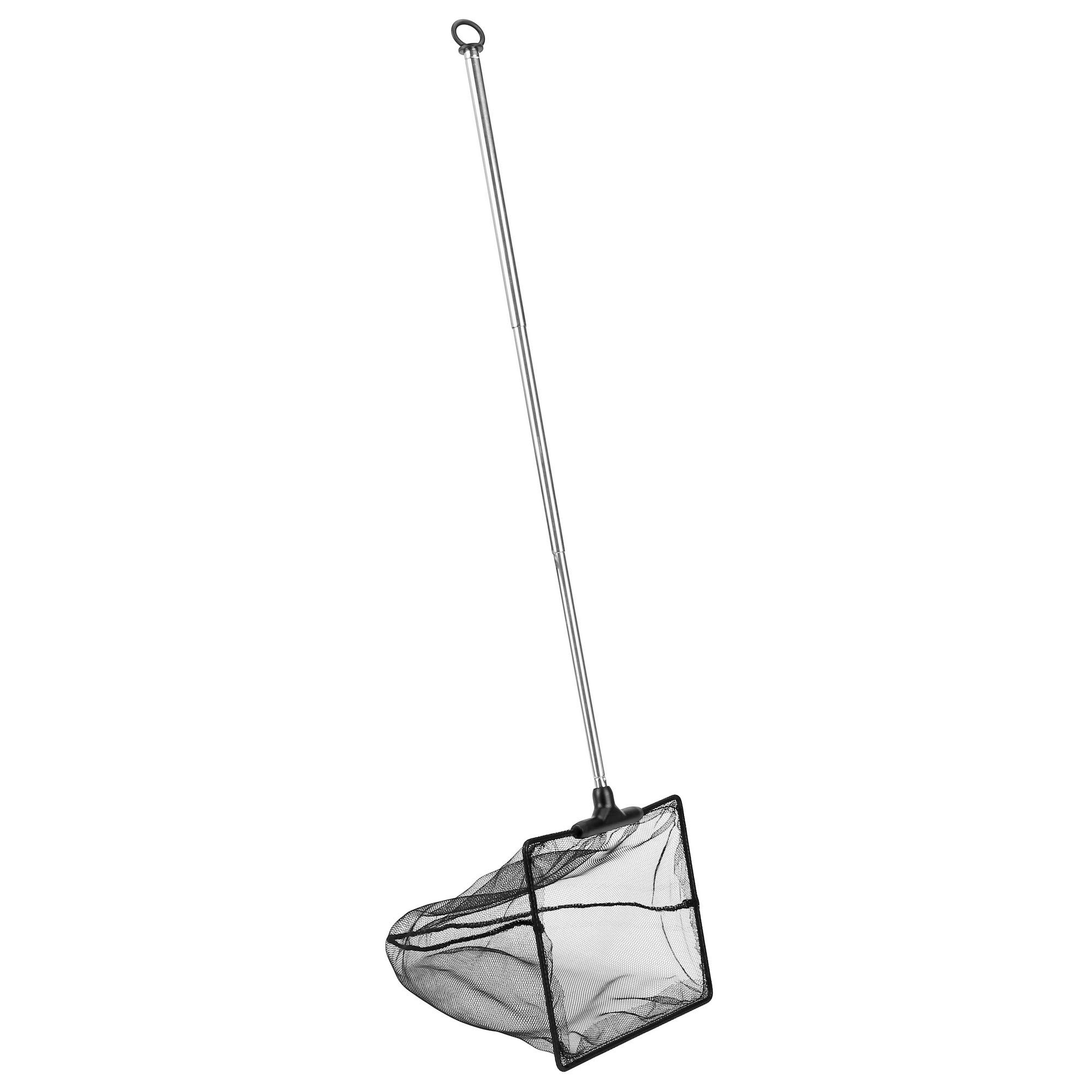 14x12.5cm Aquarium Fish Net Fine Mesh Fish Catch Net with Extendable 7.4-16.3" Telescopic Stainless Steel Long Handle for Small Fish Tank Pond Pool Sludge Food Residue Wastes Skimming Cleaning