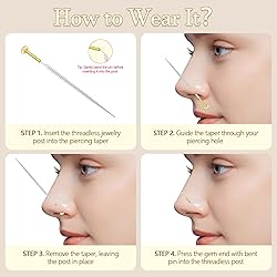 3 Pairs 6 Pcs 14K Gold 16G Threadless Nose