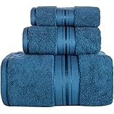 Lizling Luxury Bath Towels Set 3 Pack, Towel Set 100% Cotton (1 Large Bath Towel, 1 Hand Towel, 1 Washcloth) Ultra Soft and Highly Absorbent, for Bathroom, Hotel, Spa, Beach and Gym-Peacock Blue