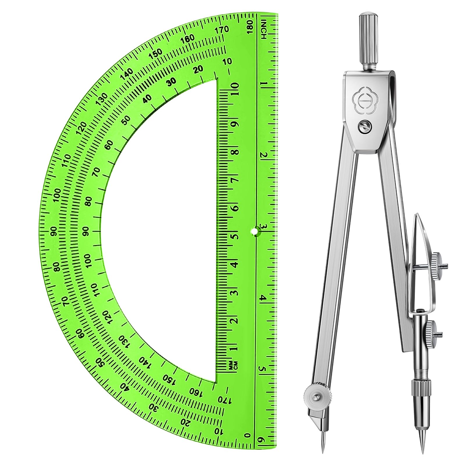 Photo 1 of EBOOT Student Geometry Math Set, Drawing Compass and 6 Inch Swing Arm Protractor 180 Degree Math Protractor(Green)
