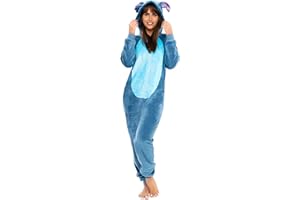 Disney Lilo and Stitch Onesie for Women I Lilo and Stitch Costume Women I Fleece Womens Stitch PJs Blue Size Medium