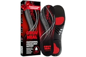 CRUVHEAL 220+ lbs Plantar Fasciitis High Arch Support Insoles Men Women - Orthotic Shoe Inserts - Boot Work Shoe Insole (L, Black)