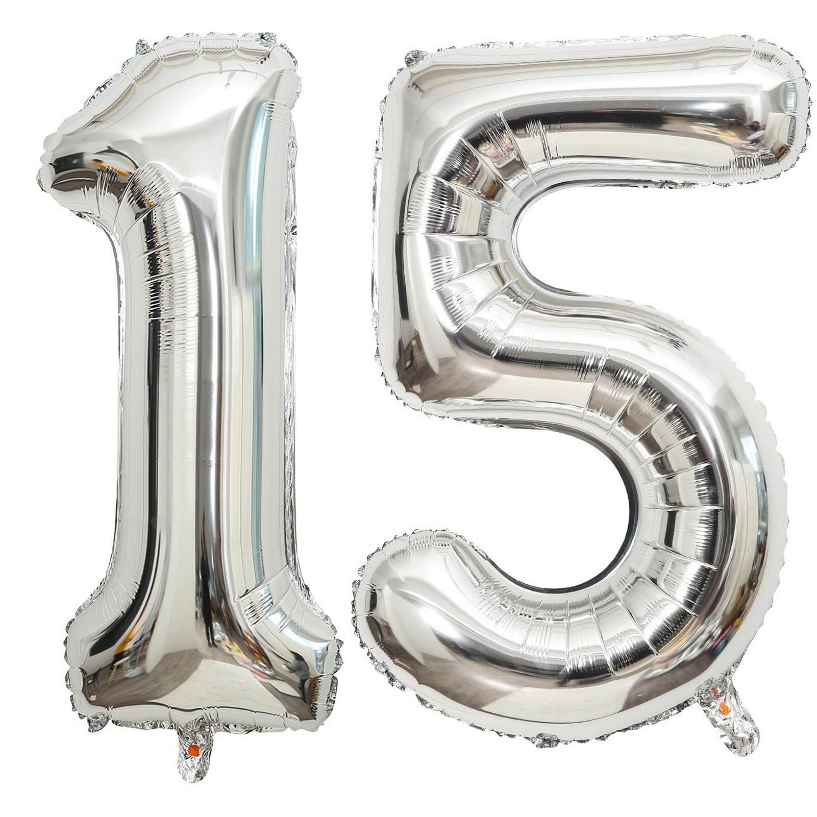 Photo 1 of 40 Inch Silver 15 Number Balloons Giant 15 or 51 Balloons Silver Birthday 15 Balloons 15th Birthday Anniversary Party Decorations Supplies