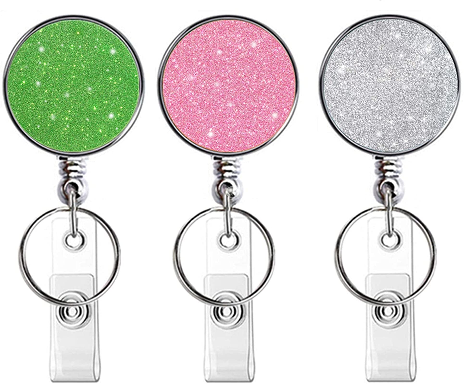 Retractable Badge Holder, Lightweight Plastic Badge Reel Retractable Card Holder with Key Ring Backing Belt Clip for Nurse,Volunteer,Teacher,Student,Office (Pretty Red Golden Blue-UK) — image 1
