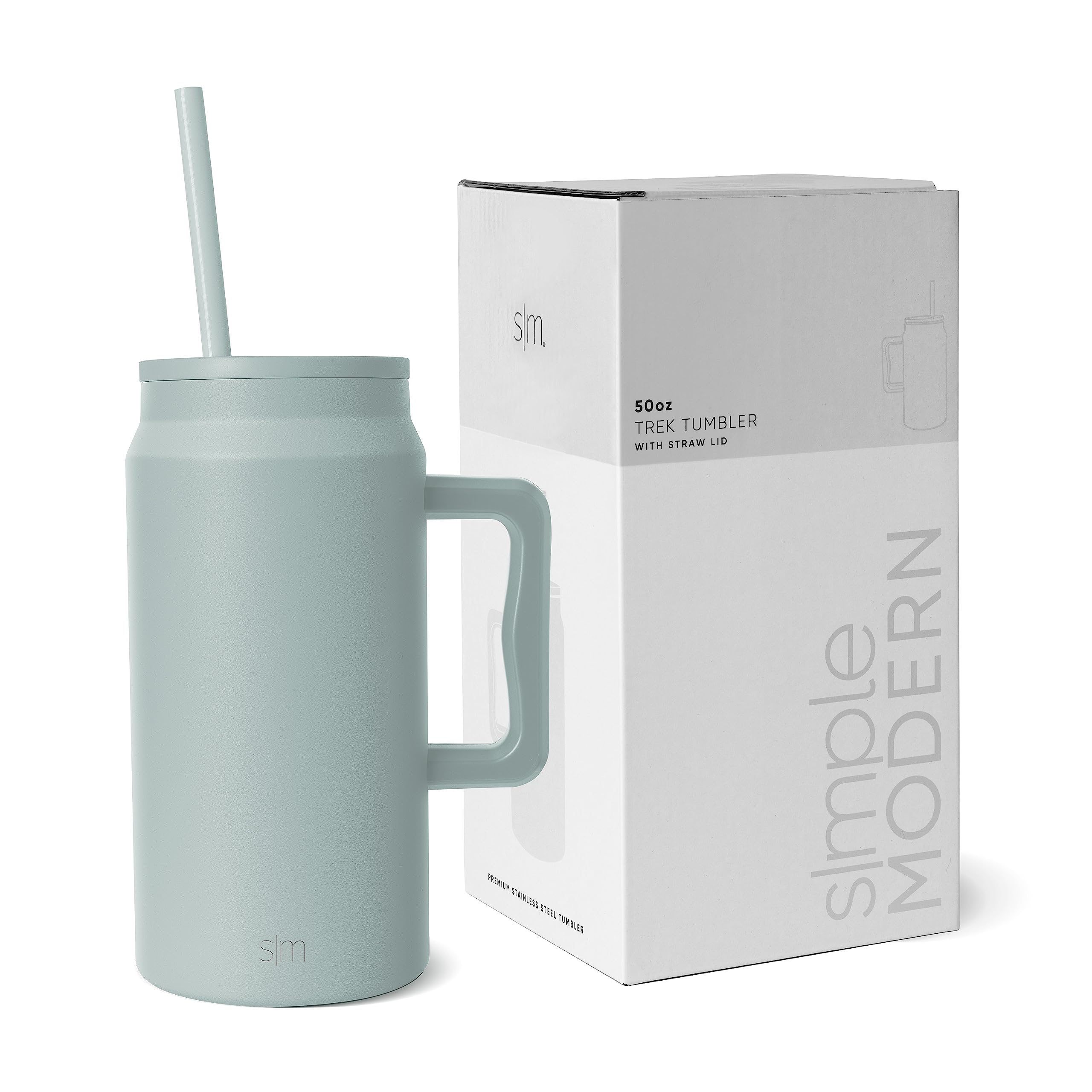 Simple Modern Tumbler with Handle and Straw | Insulated Stainless Steel Large Water Jug | Gifts for Women & Men | Trek Collection | 1480ml | Sea Glass Sage