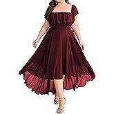 Beckyrebelly Women's A-line Chiffon Dresses with Elastic Waist Irregular Hem Dress