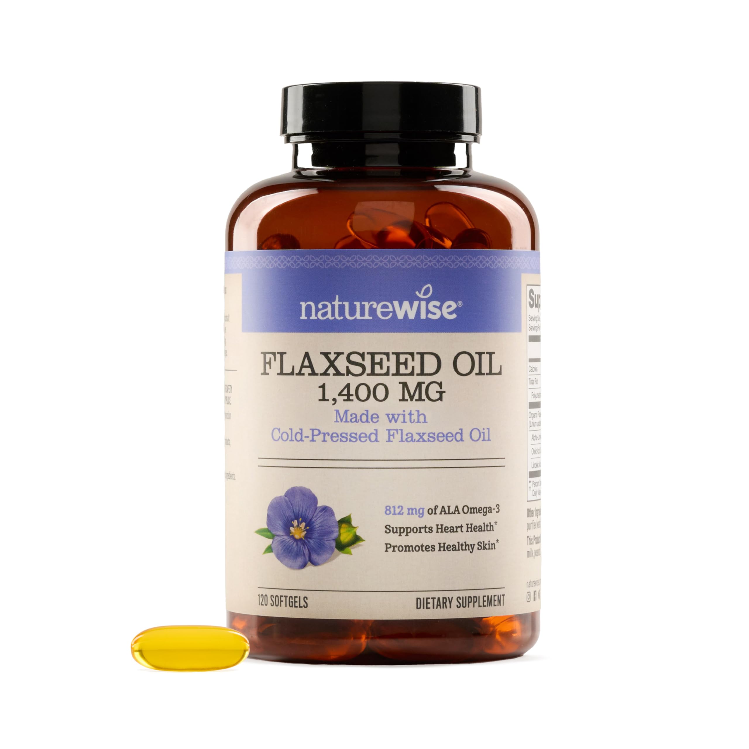 NatureWise Flaxseed Oil 1400 mg, Fish Free, High Potency Omega 3 with 812 mg ALA, Dietary Supplement for Heart Health Support - Organic, Cold Pressed, Non-GMO - 120 Softgels[120-Day Supply]