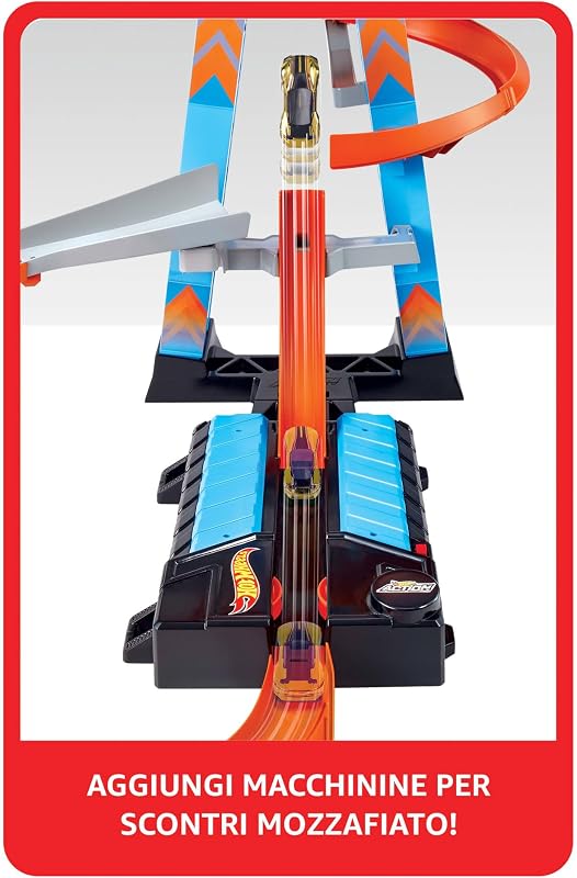 - Torre Scontri Estremi, Pista Alta 83cm con Booster Motorizzato e Macchinina, Giocattolo per Bambini 5+ Anni, GWT39, Imballaggio Sostenibile