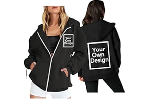 oiangi Custom Zip Up Hoodie Women Personalized Design Add Text Photo Logo Front Back Full Zip Sweatshirt Casual Hooded Jacket