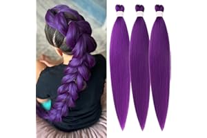 Gozill Purple Braiding Hair Pre stretched Long Purple Prestretched Synthetic Braiding Hair Extensions Hypoallergenic Gyal Knotless Ez Braid 26 inch Yaki Non Toxic Fulani