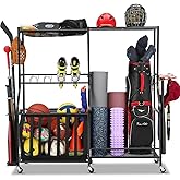 Garage Sports Equipment Organizer with Wheels - Golf Bag Storage Rack and Ball Storage Bins, Heavy Duty Rolling Garage Organi