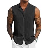 COOFANDY Mens Sleeveless Summer Shirts Beach Tank Tops Button Up Textured Tank Shirt for Vacation