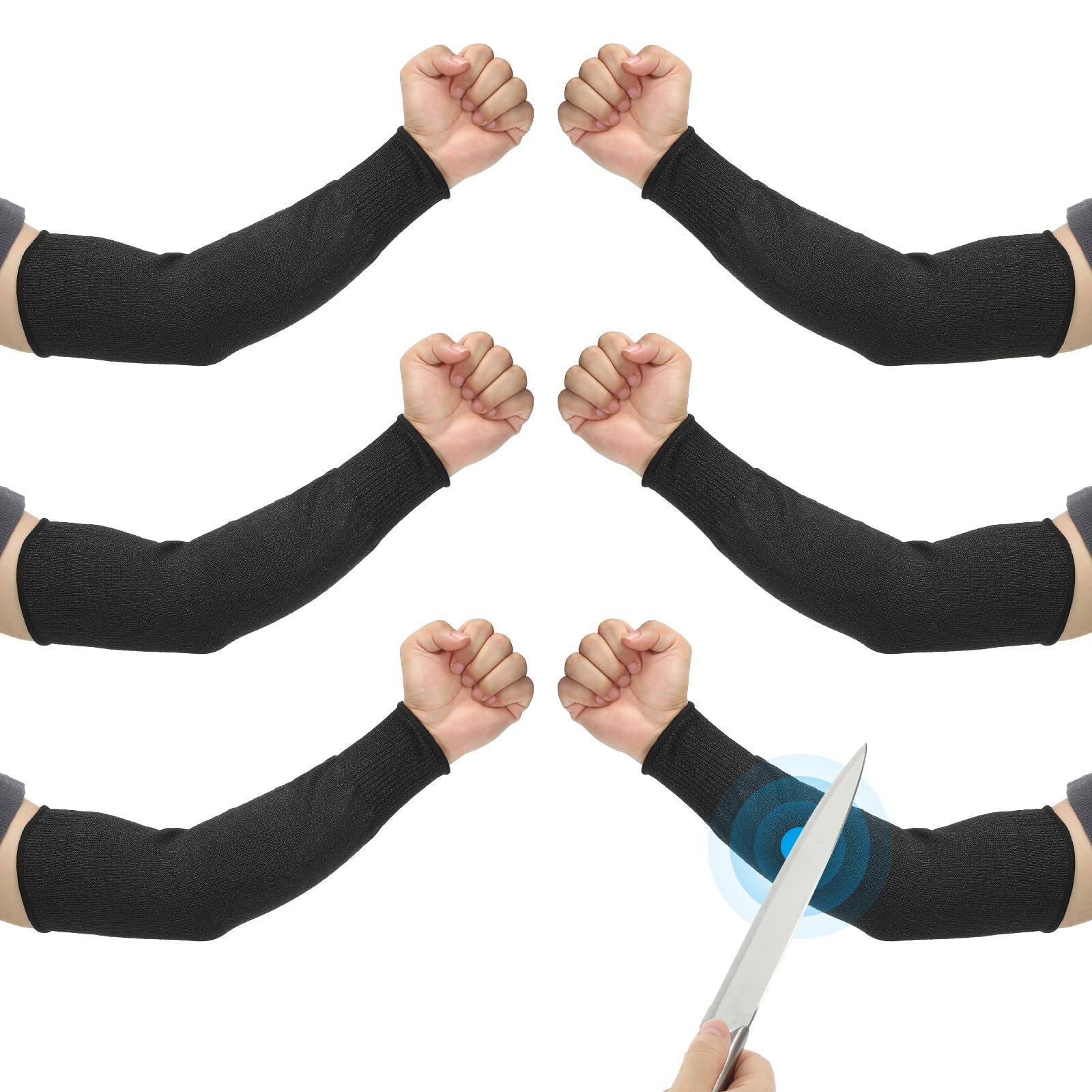 PATIKIL 16 Inch Cut Resistant Sleeve, 3 Pairs Arm Safety Protectors Sleeves Forearm Sleeve HPPE Level 5 Protection for Thin Skin and Bruising, L, Black