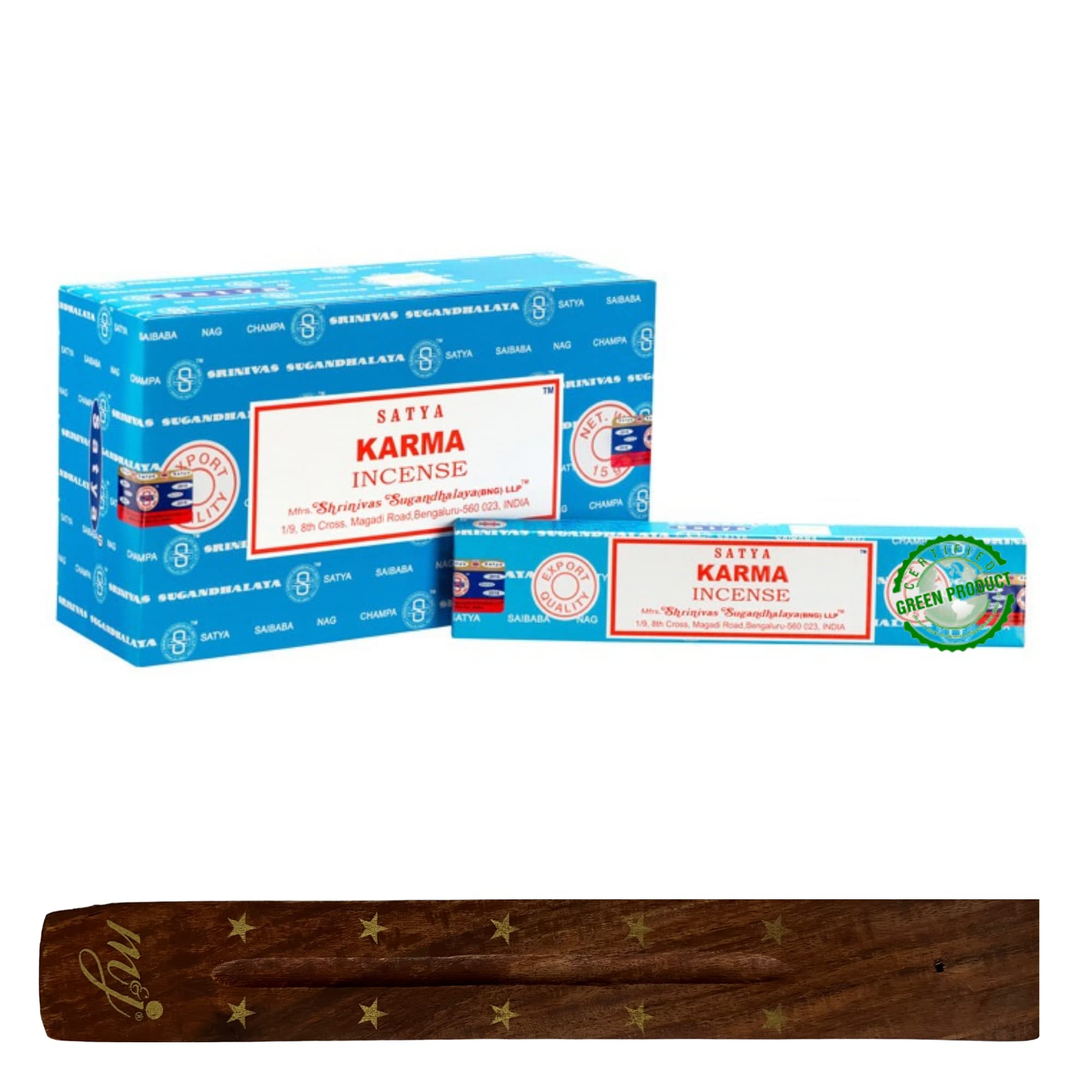 Original Satya Nag Champa Karma Incense Sticks | with M&J incense sticks holder | Full Box | for Aromatherapy, Spa, Yoga, Weddings, Meditation, Healing, Positivity and Relaxation