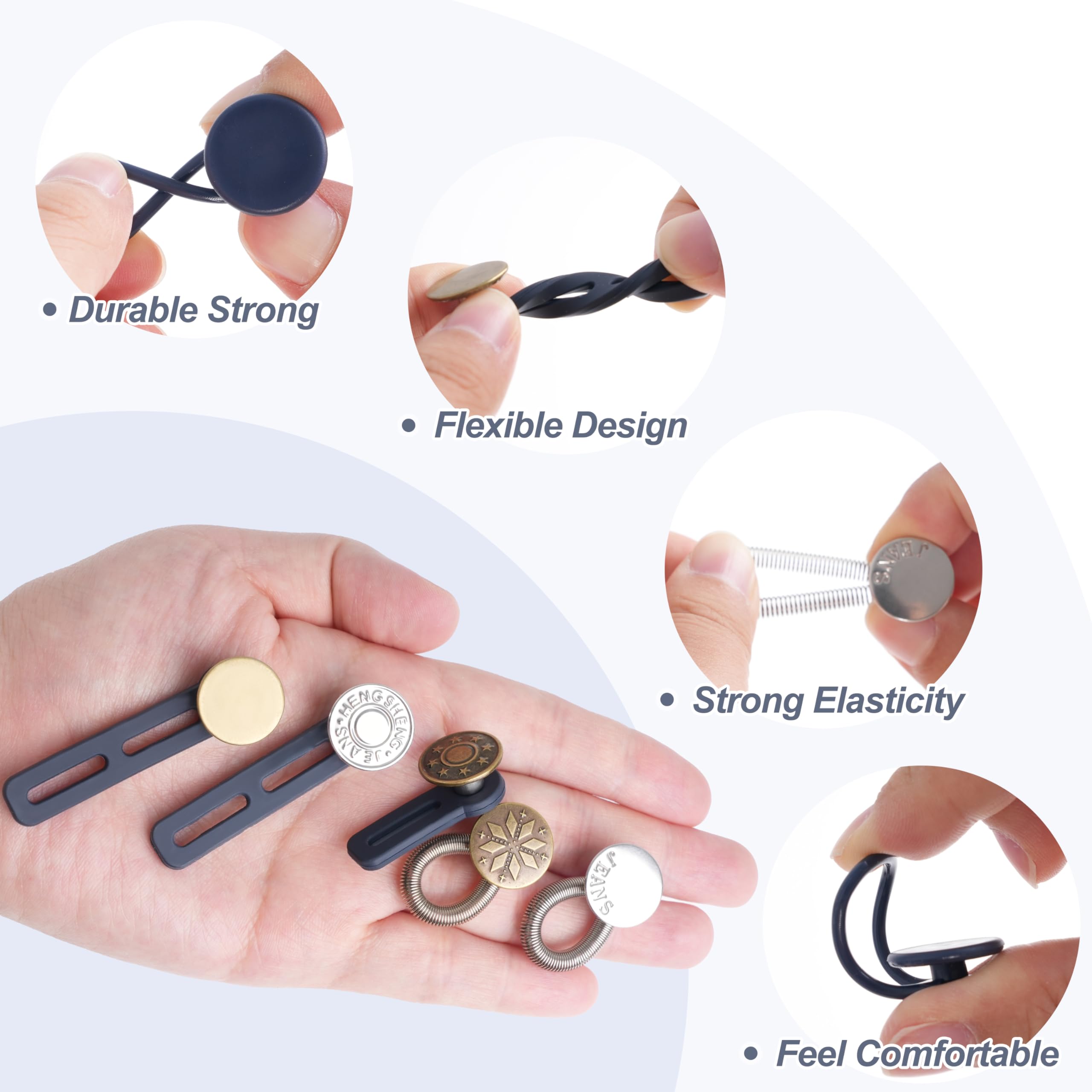 36 Pcs No-Sew Button Extenders for Jeans, Adjustable Pants Button Extender, Invisible Waistband Extenders with Fabric Belts and Zinc Alloy Buttons, Comfortable Pants Extender for Women and Men