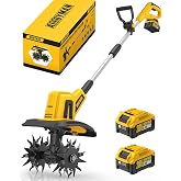 Alloyman 20V Cordless Tiller Cultivator, 360RPM Electric Garden Tiller, with 2 * 4.0Ah Batteries &amp; Charger, 9In Tilling Width and 6.6In Depth Garden Rototiller for Lawn/Gardening/Soil Cultivation