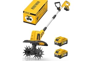 Alloyman 20V Cordless Tiller Cultivator, 360RPM Electric Garden Tiller, with 2 * 4.0Ah Batteries & Charger, 9In Tilling Width