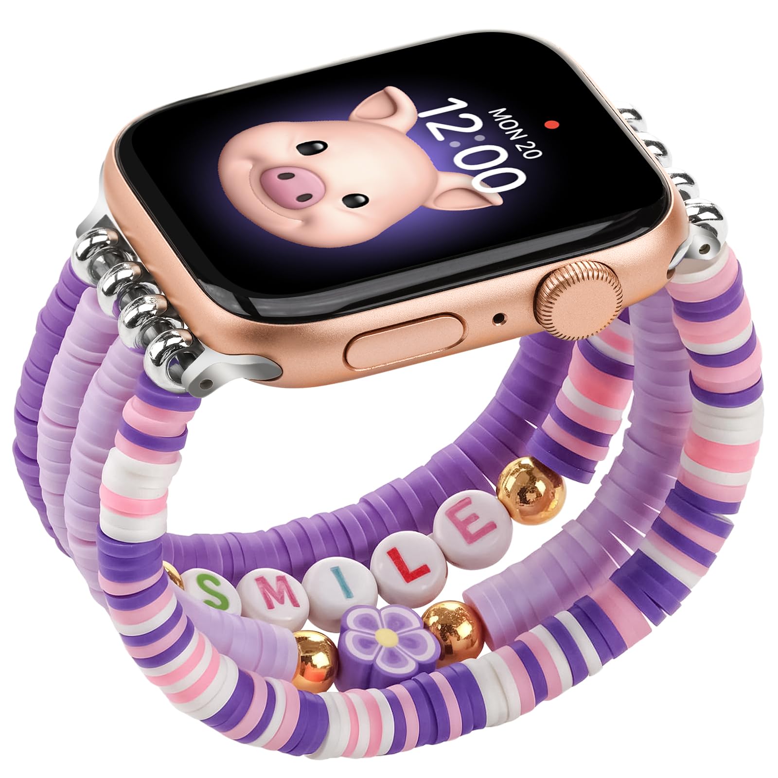 Photo 1 of sylacor Beaded Bracelets Compatible with Kids Apple Watch Band 38mm 40mm 41mm 42mm 44mm 45mm 46mm 49mm, Cute Stretchy Strap for iWatch Series 10 9 8 7 6 5 4 3 SE SE2 for Girls Boys and Small Wrists
