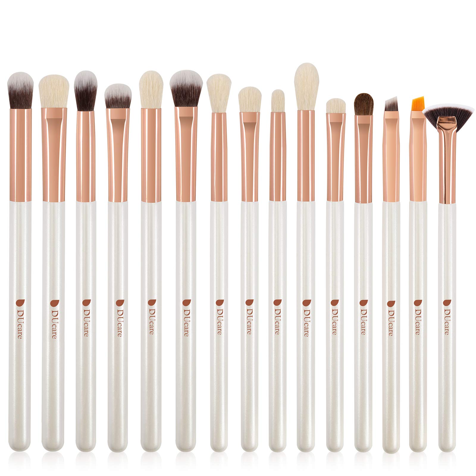 DUcare 15Pcs Eyeshadow Brushes Set, Premium Synthetic Eye Makeup Brushes for Eyebrow, Concealer, Eyeliner, Blending, Smudging, Eyelash & Highlighter (White)