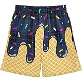 Dallonan Boys Casual Shorts Athletic Gym Shorts with Elastic Waist Pocket Ice Cream Summer Sports Active Kids Clothes 7-15Y