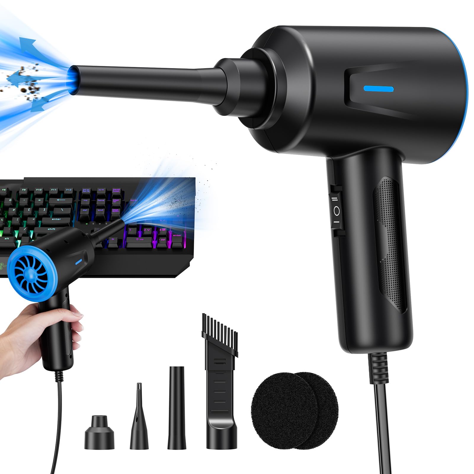 Elektrische Staubgebläse - 500W Druckluft - 5.74 oz Compressed Air - PC Reinigungsset für Laptop - Tastatur - Auto - Bürogeräte