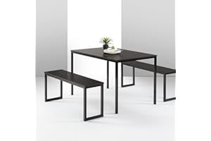 Zinus Louis 48 Inch Black Metal Frame Dining Table with Benches / 3 Piece Dining Set/Easy Assembly