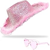 YBHOMINE Cowboy Hat with Heart Sunglasses - Cowgirl Hat with Feather Boa Brim for Women&Men,Bachelorette Party Halloween