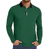 PEGENO Mens Polo Short/Long Sleeve Shirt Classic Button Basic Solid Color Designed Collared Polo Shirt Fashion Casual Shirts