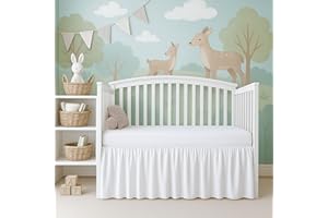 COTTINGTON LANE Cottignton Lane Ruffled Crib Bed Skirt, Soft Nursery Bedding in 100% Natural Cotton, Platform Style with 4-Sided Coverage & Split Corners – Fits Standard Cribs 28" x 52" with 14" Drop, White